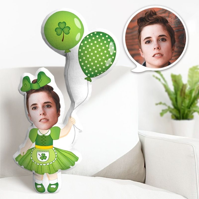 Custom Minime Pillow Custom Face Pillow Lucky Clover Balloon Gift For St. Patrick’s Day Gifts