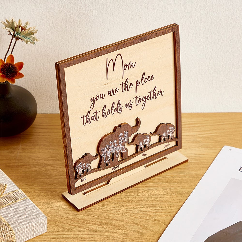 Custom Mama and Baby Elephants Wooden Sign Personalized Wooden Home Decorations Mother's Day Gift - Image 2