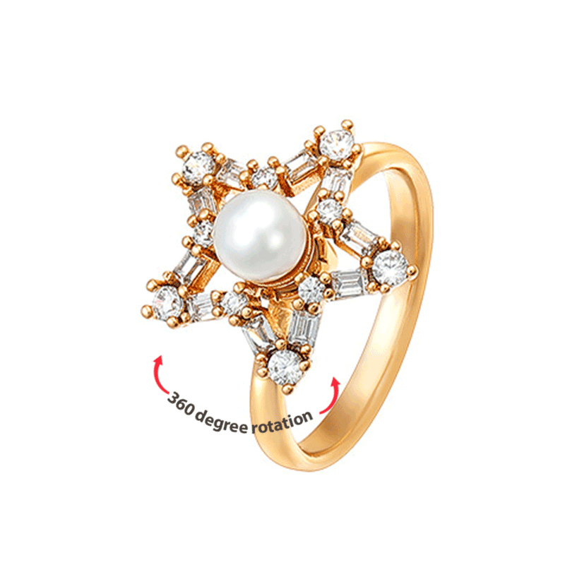 Spinning Rings Jewelry Star Plated Zircon Pearl Ring Valentine’s Day Gifts