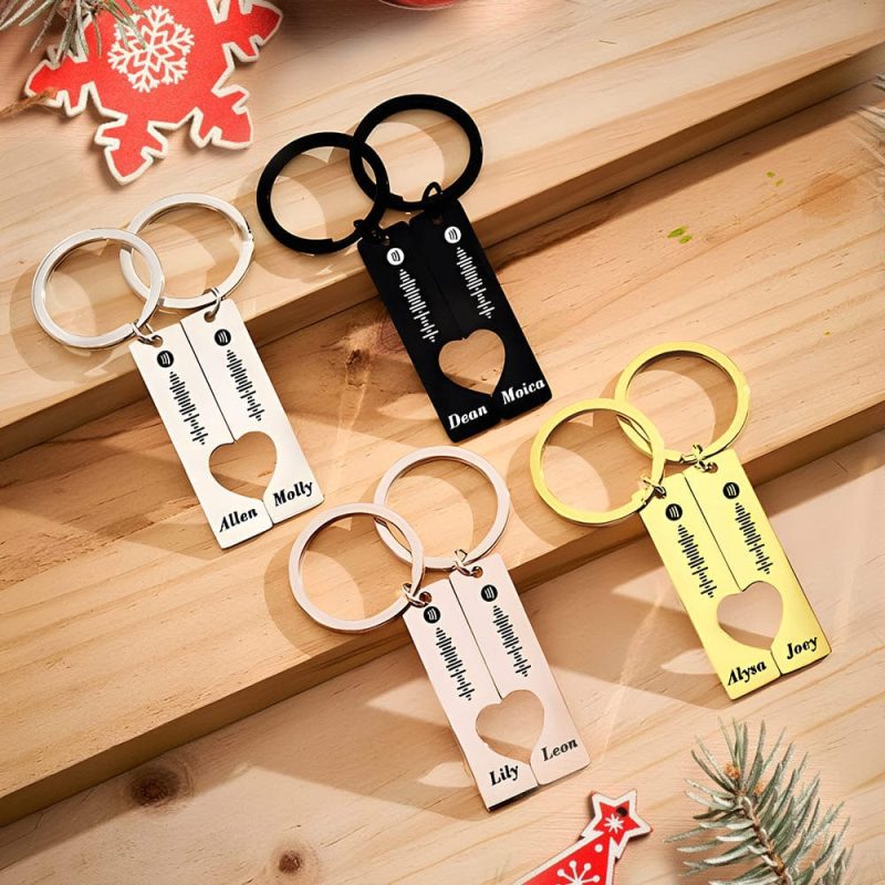 Scannable Keychain Custom Music Code Personalized Name Keyring 2pcs a Set For Christmas Day Gift
