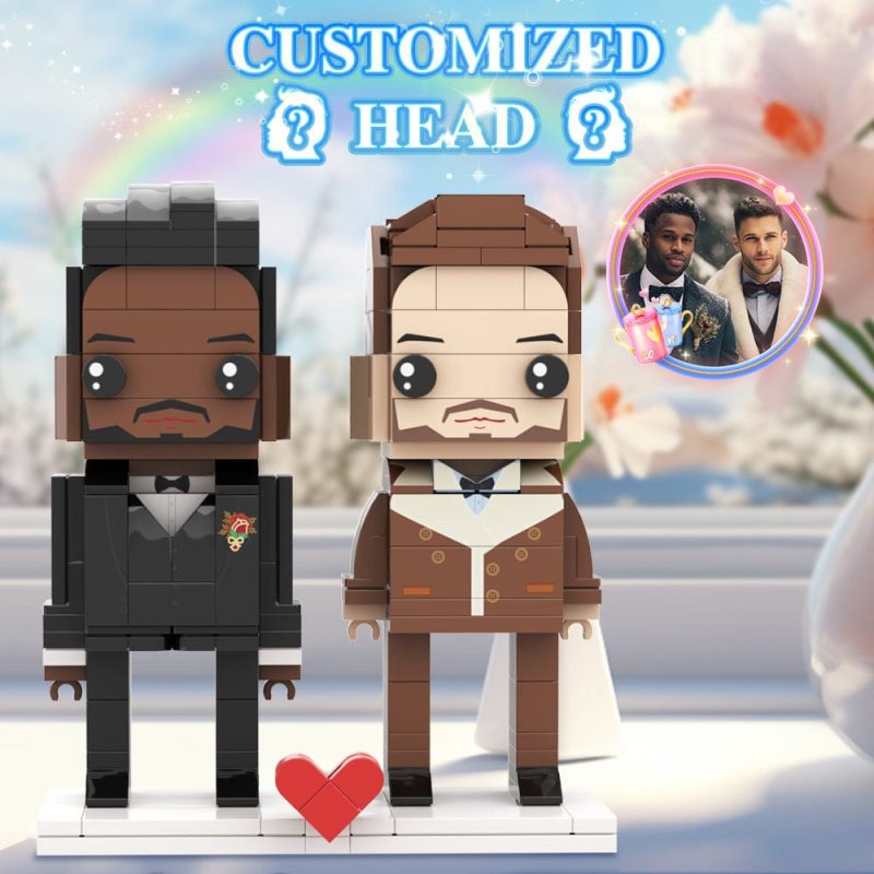 Valentine’s Day Gay Couple Winter Heavy Coat Style Gift Brick Figures Personalized Couples Brick Figures Small Particle Block Gift For Love Birds