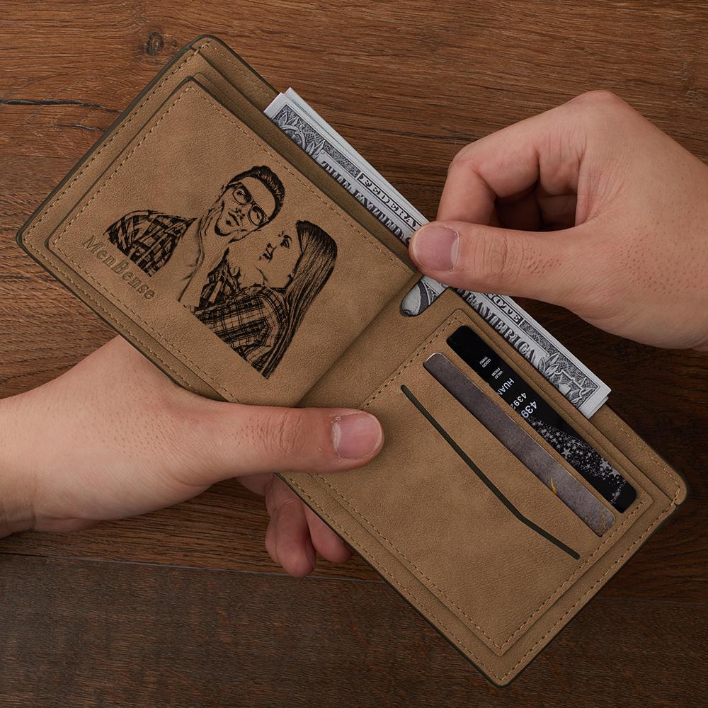 Gifts for Him Men's Custom Photo Engraved Wallet Bifold Short Wallet Wedding Gifts to Groom from Bride - Image 5
