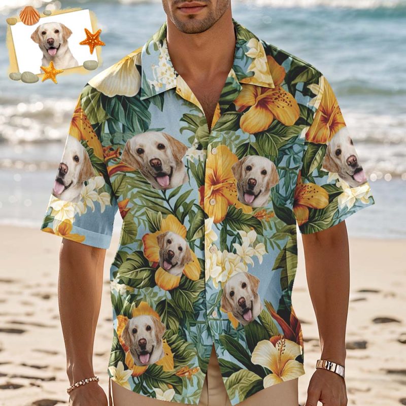 Custom Hawaiian Shirt Orange Flowers Personalized Photo Hawaiian Shirt Funny Vacation Party Shirts For Pets LoversUS