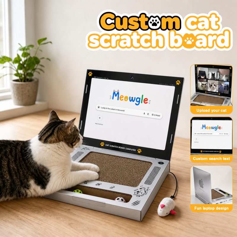 Personalized Cat Laptop Scratcher Meowgle Cat Scratch Pad With Custom Photo Facetime Or Custom Search Interactive Cat Enrichment Toy 6