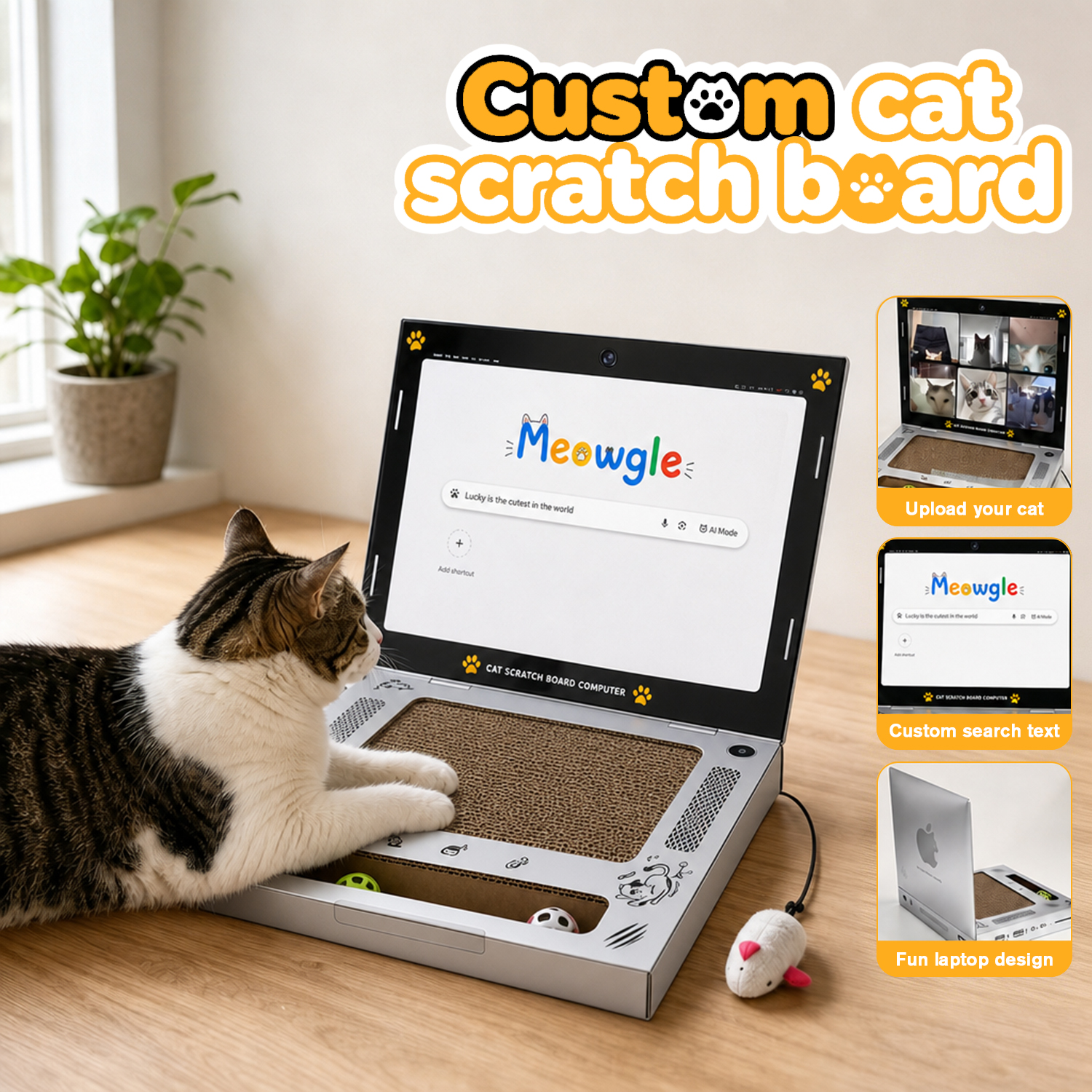 Personalized Cat Laptop Scratcher Meowgle Cat Scratch Pad With Custom Photo Facetime Or Custom Search Interactive Cat Enrichment Toy 6