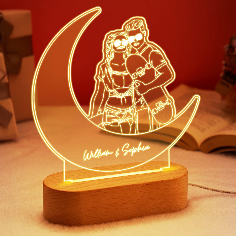 Custom Portrait Night Light Moon Line Art Photo Lamp Gift for Lover - Image 2