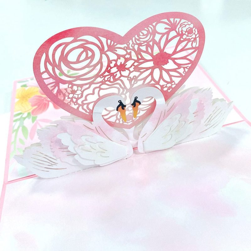 3D Creative Valentine’s Day Pop Up Card Love Swan Pop Up Greeting Card