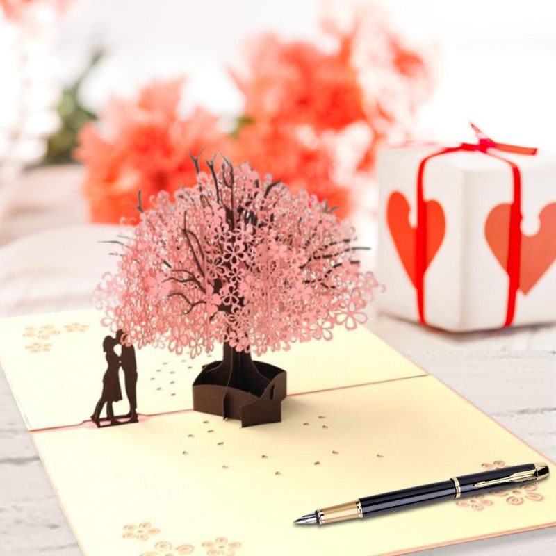 3D Love Card Valentine Cards Valentine’s Day Gifts Card for Couple Sakura