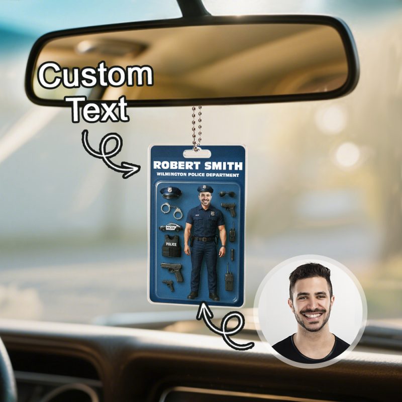 Custom 3D Effect Action Figure Customizable Head Packaging Toy Box Style Art Gift Personalized Acrylic Car Hanger Gift for Police Officers