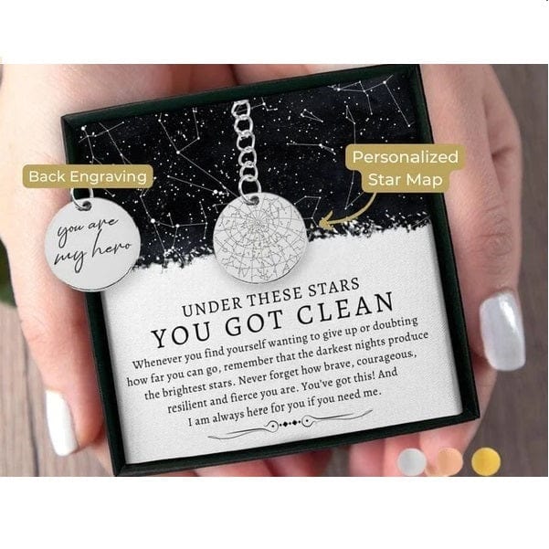 Addiction Recovery Medallion Coin Custom Star Map By Date Keychain Recovery Chips Anniversary Gifts for Men Women Him Her Encouragement Gift