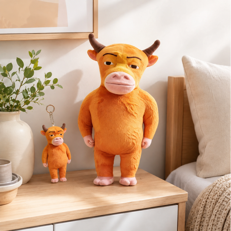 Cute Ox Plush Toy Companion & Keychain Funny Gift for Friends