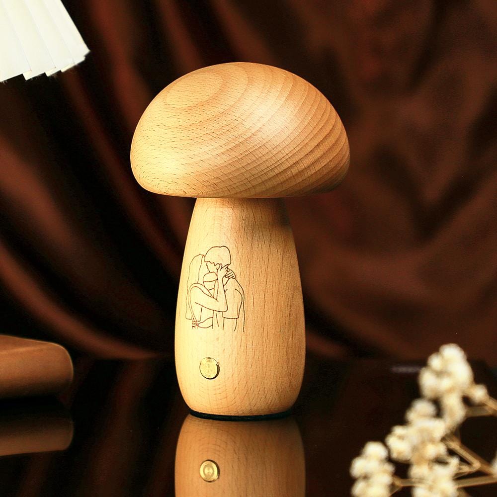 Real Handmade Solid Wood Mushroom Lamp Bedside Ambient Mushroom Night light Cute Little Mushroom Customize photo Gift for Family - Image 2