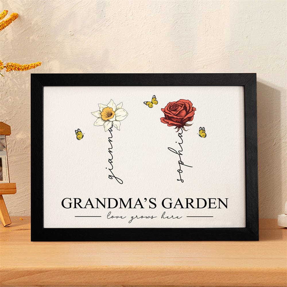 Custom Birth Month Flowers Garden With Grandkids Names Love Grows Here Personalized Wooden Photo Frame Mother's Day Gift - Image 2