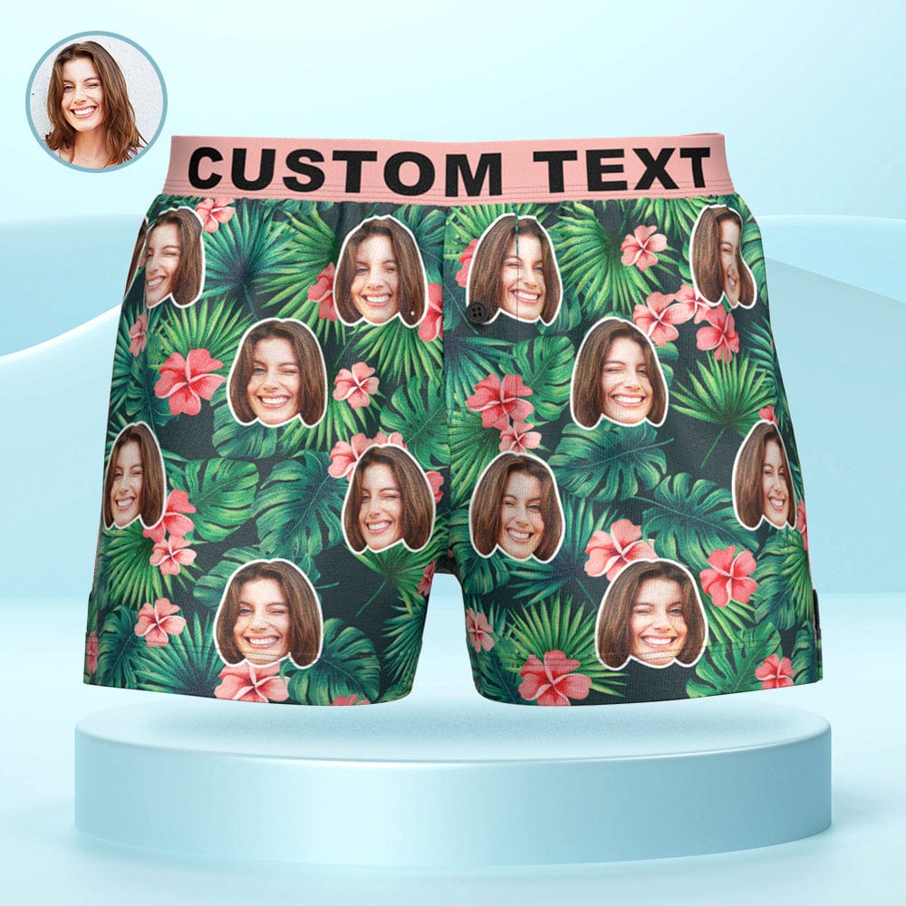 Custom Face Red Flowers Design Boxer Shorts Personalized Waistband Casual Underwear for Him - Image 2