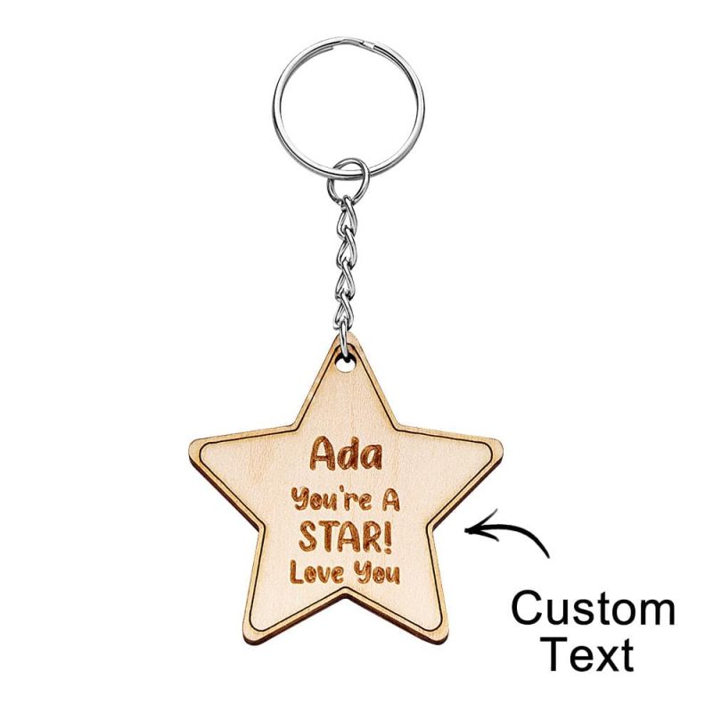 Custom Engraved Keychain Pentagram Creative Wooden Gifts
