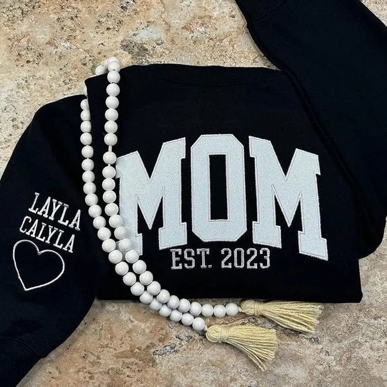 Personalised Embroidered Glitter Vinyl MAMA Sweatshirt with Names Gifts for Mom & Grandma