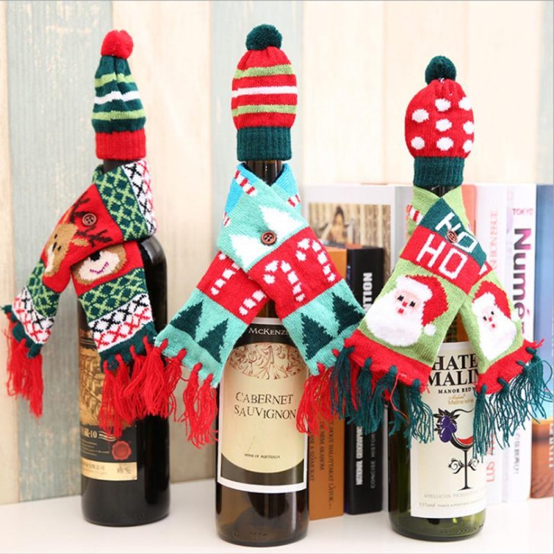 Christmas Ugly Sweater Wine Bottle Covers With Scarf Gift for Him