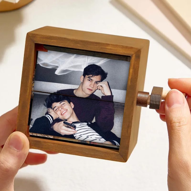 Custom Photo Flipbook Frame Animation Machine Mechanical Rainbow Hand-cranked Photo Album with Light Unique LGBT Pride Gift for Him & Him