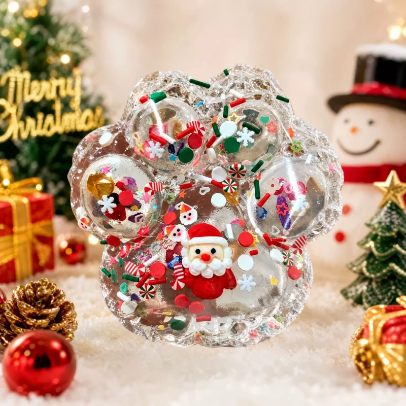 Clear Christmas Cat Paw Stress Toy Squishy with Santa Holiday Mix