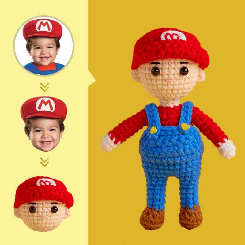 Custom Face Crochet Doll Personalized Gifts Handwoven Mini Dolls – Mario
