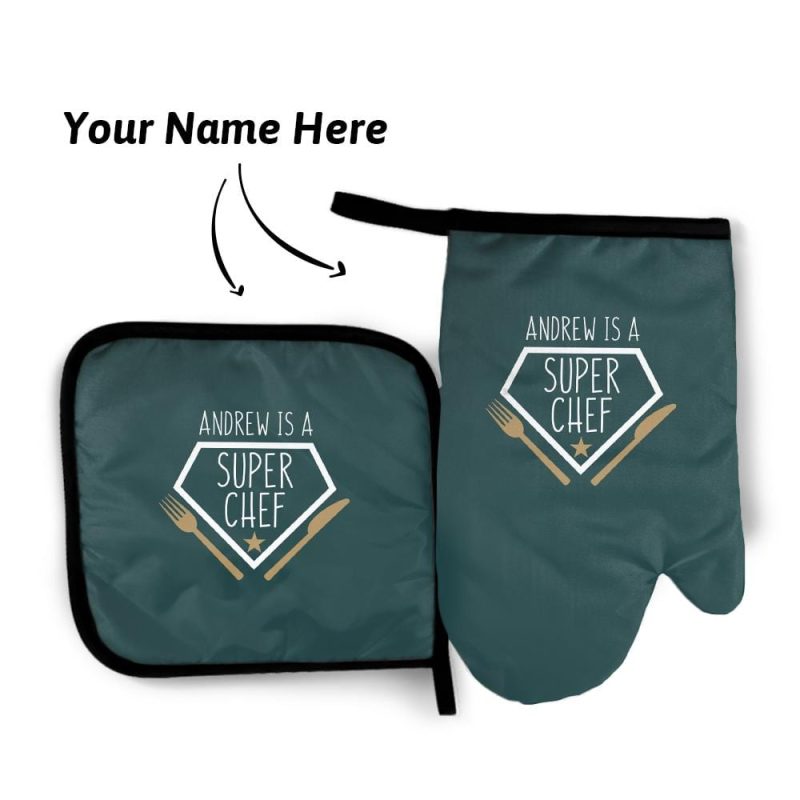 Custom Pot Holders Oven Mitts Set Baking Set Kitchen Gifts – Dark Green