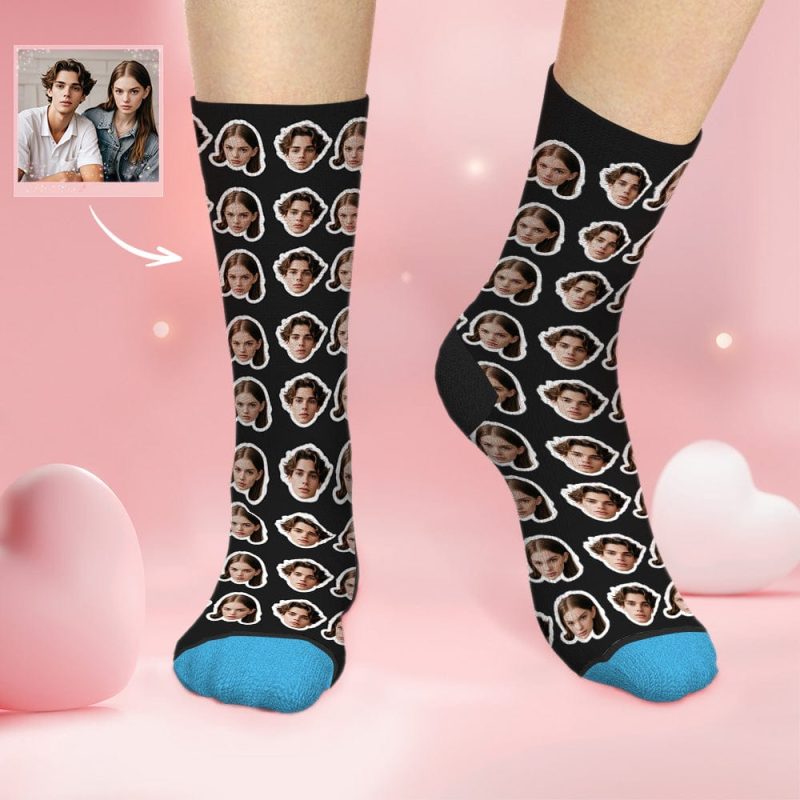 Custom Face Socks 3D Digital Printed Socks With Pictures and Name – Two Faces Valentine’s Gifts