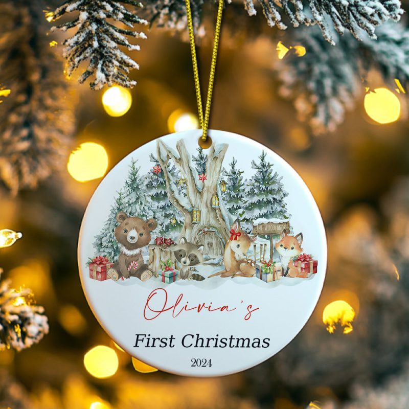 Personalized Cute Animal Ceramic Ornament with Name Baby’s First Christmas Ornament Gift
