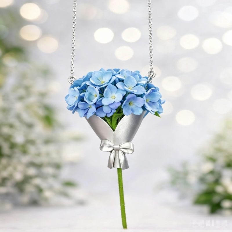 Mini Bouquet Bow Pendant Necklace, Dainty Flower Wrapping Clavicle Chain for Women (No flowers)