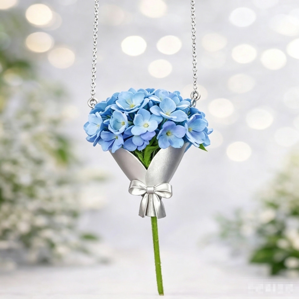 Mini Bouquet Bow Pendant Necklace, Dainty Flower Wrapping Clavicle Chain for Women (No flowers)