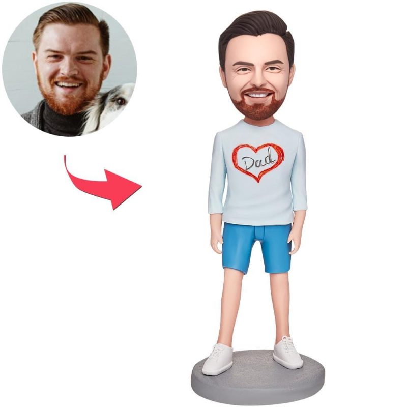 Father’s Day Bobblehead Custom Bobblehead with Engraved Text Father’s Day Gifts – Dad with Heart Painted on Clothes