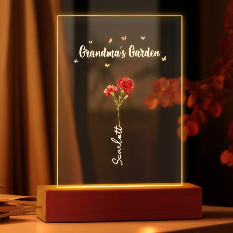 Personalized Night Light Grandma’s Garden Birth Month Flower Gift
