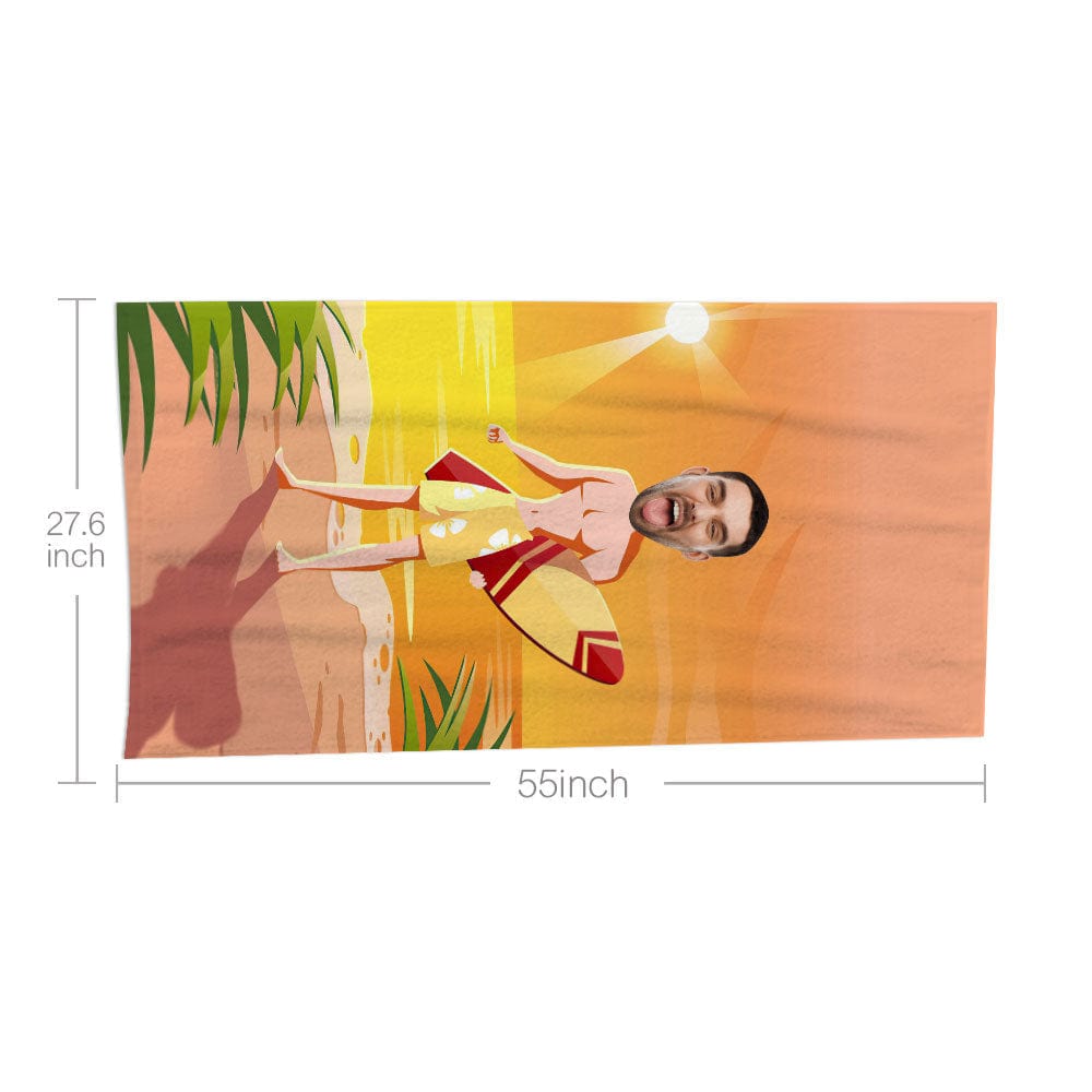 Custom Face Beach Towel Personalized Summer Surf Boy Beach Towel Funny Gift for Summer - Image 3