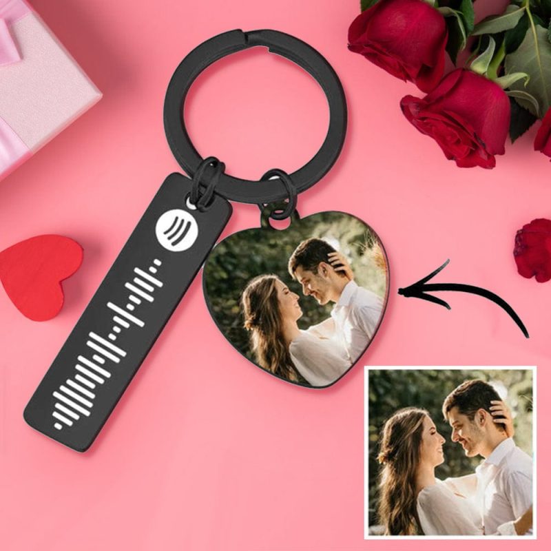 Personalized Spotify Keychain Custom Picture & Music Song Code Heart Couples Photo Keyring Gifts for Boyfriend