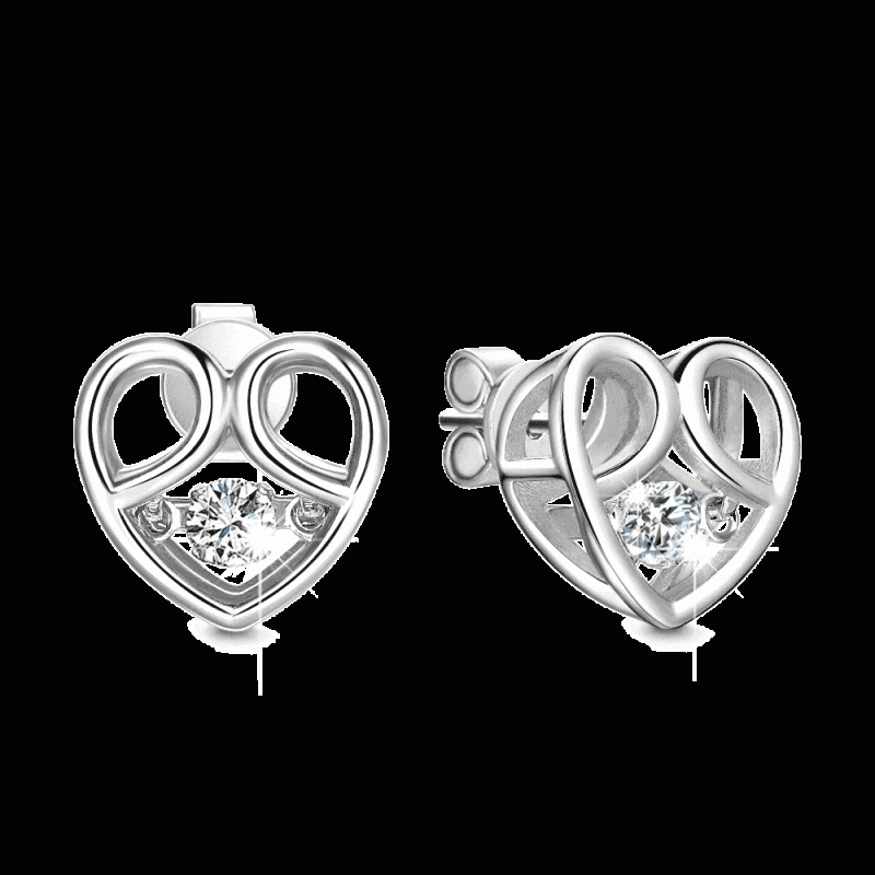 Zirconia Heart Stud Earrings Plated Silver Gifts For Girlfriend Valentines Day Gift