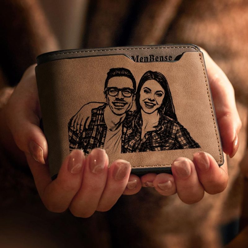 Gifts for Him Men’s Custom Photo Engraved Wallet Bifold Short Wallet Wedding Gifts to Groom from Bride