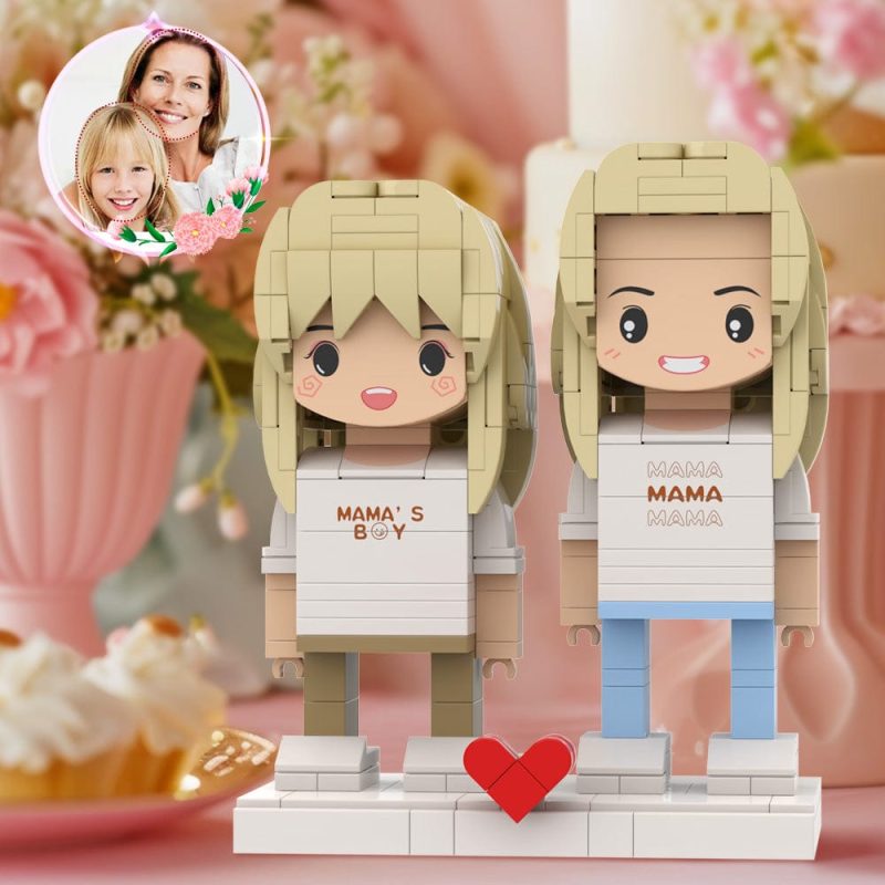 Mother’s Day Matching Shirt  Style Brick Figures Mama’s Boy Customizable Head 2 People Custom Brick Figures Gift for Mom On Mother’s Day
