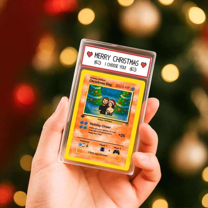 Custom Merry Christmas Card I Choose You Present for Family Turn Your Photo into a Unique Collectible Pixel Man Style Card Xmas Gift Idea – SantaSocks