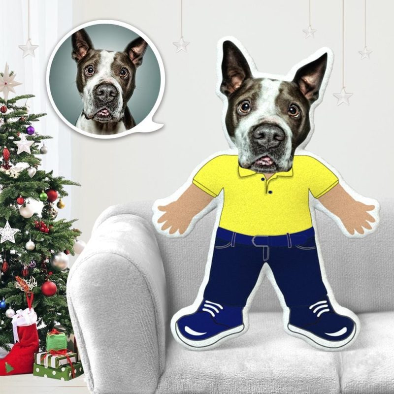 Dog Face Pillow Pet Photo Pillow Gifts for Dog Lovers Yellow Polo Costume