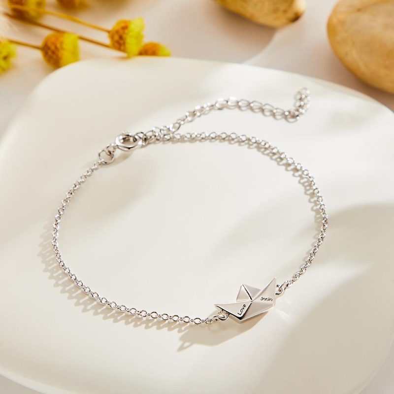 Custom Bracelet with Engraved Text Christmas Gifts for Her Origami Boat Graduation Bracelets For Her