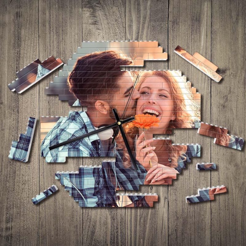 Custom Building Blocks Wall Clock Personalized Puzzle Custom Photo Brick Clock Gift For Couple