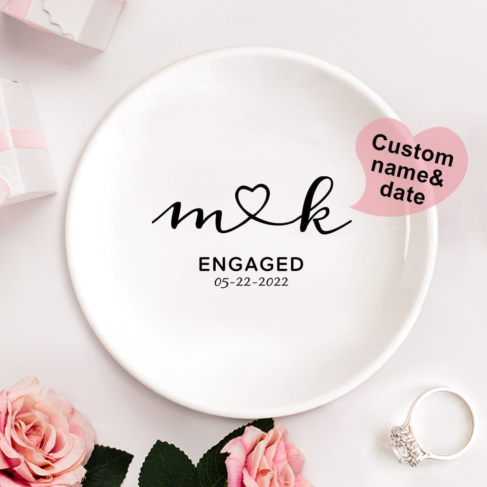Personalized Engagement Ring Dish Custom Wedding Ring Dish Ceramic Jewelry Dish Ring Holder Personalised Gift