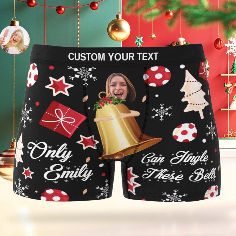 Custom Face Boxer Men Underwear Santa Gift Only Emily Can Jingle These Bells Personalized Photo Funny Men BoxerUS