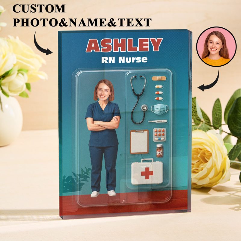 Personalized 3D Effect Nurse Action Figure Customizable Head Packaging Custom Acrylic Block Plaque Gift For Nurse