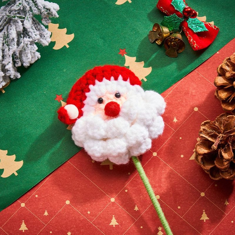 Christmas Crochet Flower Handmade Santa Claus Pine Nut Cotton Knitted Flower Christmas Day Gift