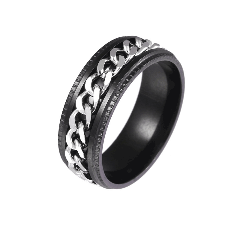Valentine’s Day Gifts Anxiety Rings Rotating Chain Rings Biker Grooved Edge Anti-Anxiety Relief Gifts