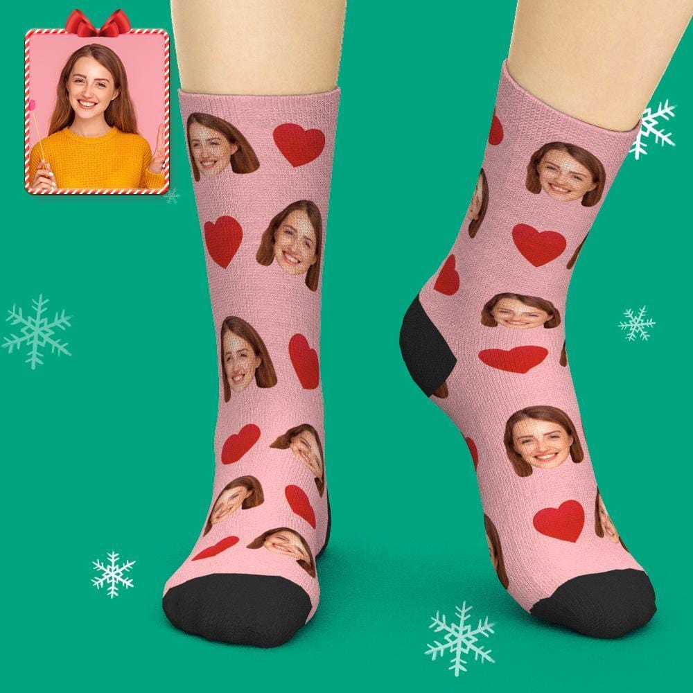 Custom Personalized Emoticons Face Socks with Love Heart Valentines Day Gifts