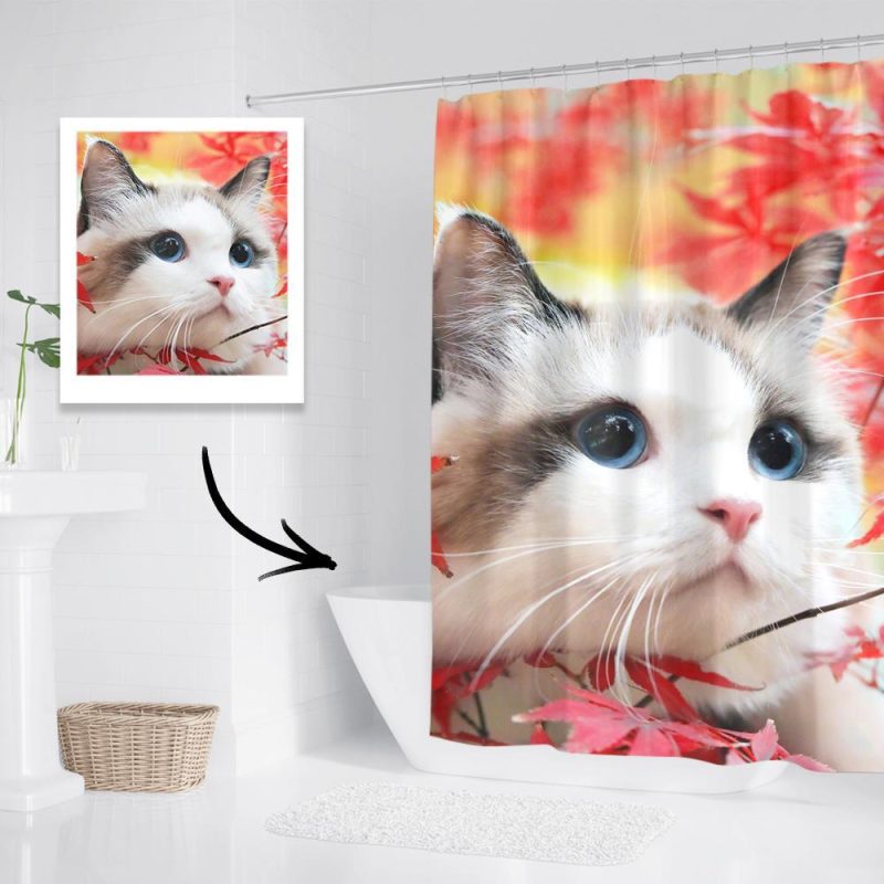 Custom Bathroom Curtains Photo Shower Curtains Bathroom Gifts for Cat Lover