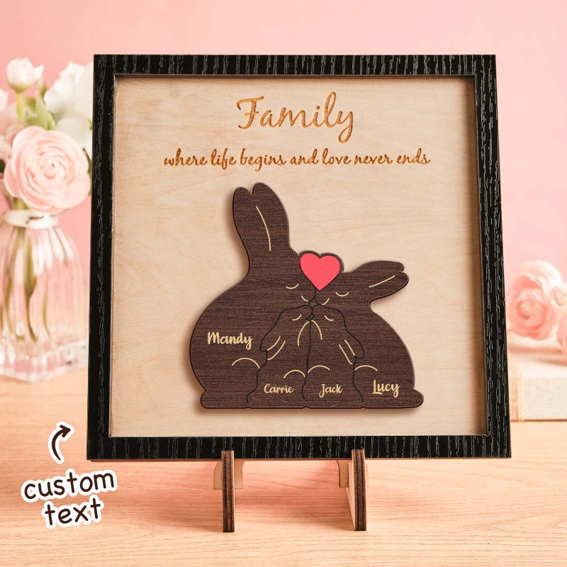 Custom Name Rabbit Family Puzzle Wooden Frame Personalized Wooden Home Decorations Mother’s Day Gift