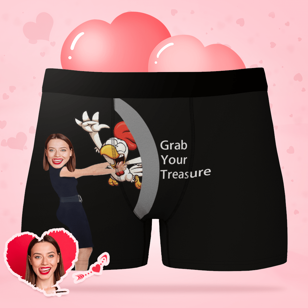 Custom Face Boxer Personalised Underwear Grab Your Treasure Catch the Cock Valentines Day Gifts