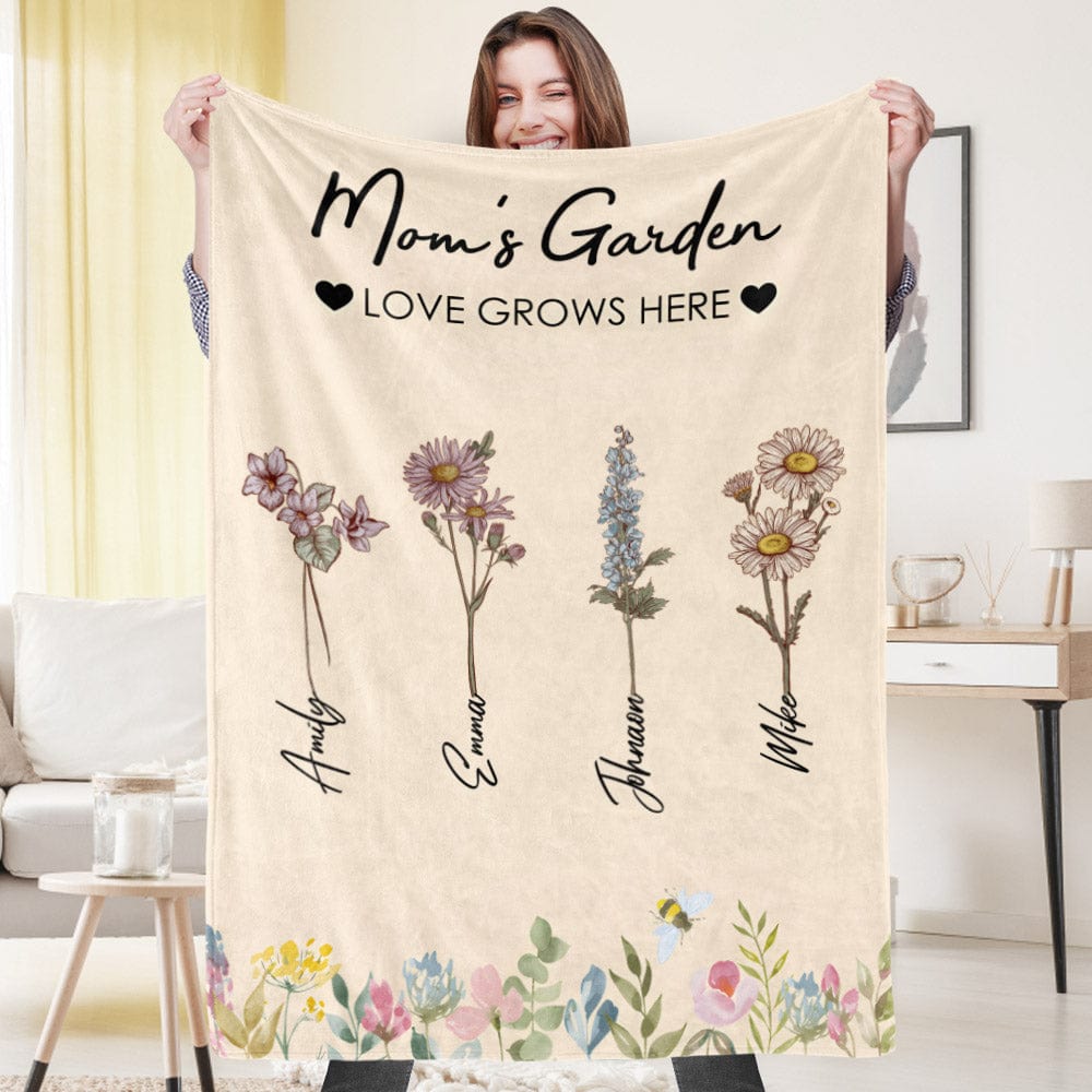 Custom Birth Flower Blanket Christmsa Gift For Mom Personalized Name Blanket Mom's Garden - Image 2